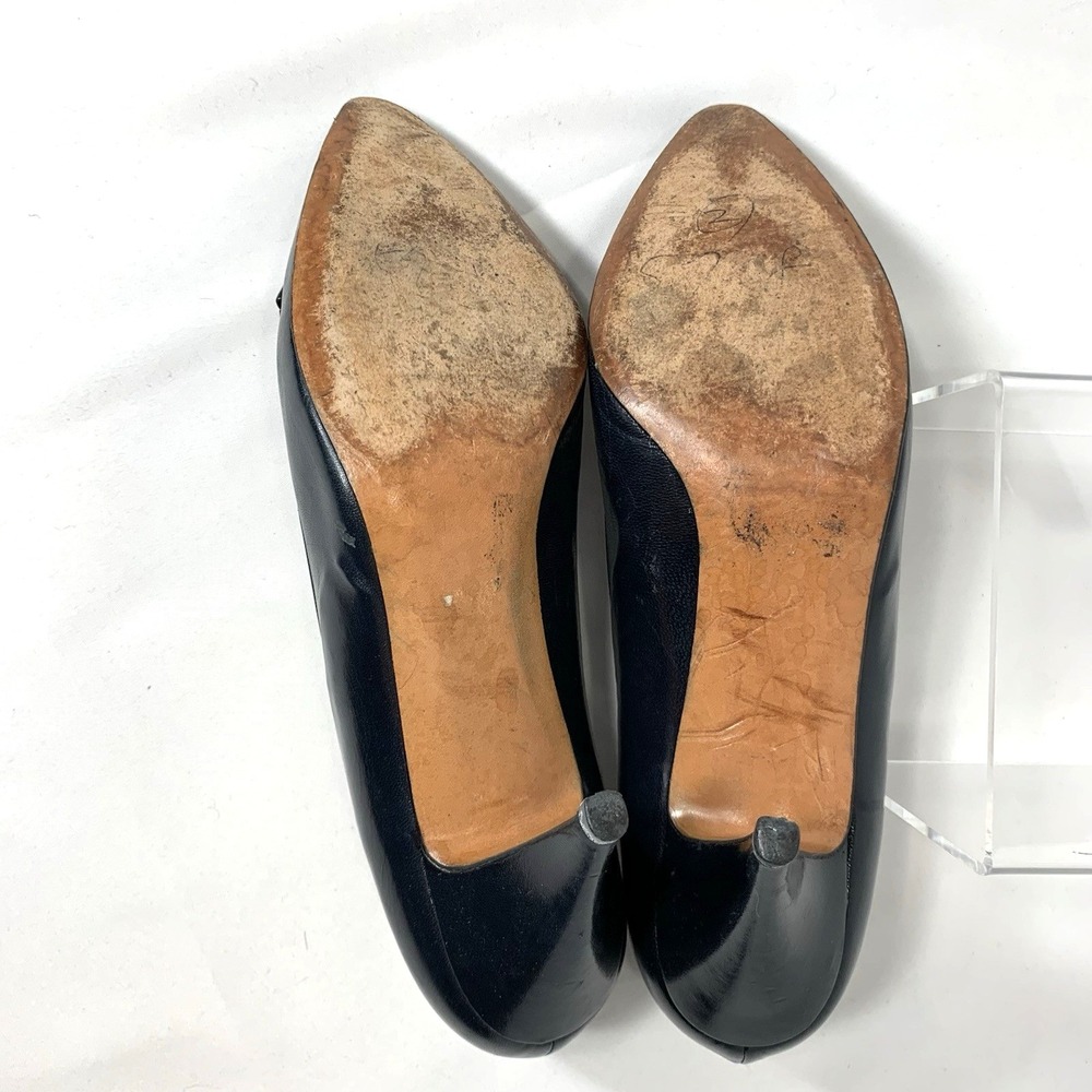 Evan Picone Pumps Womens 8.5 Navy Blue Leather Bow Pointy Toe Vintage 3" Heel - Picture 9 of 12